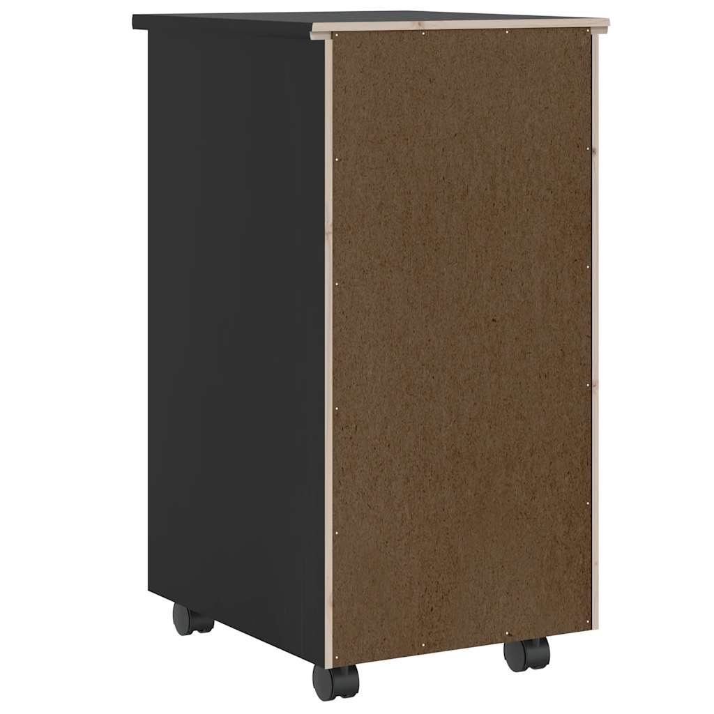 Armoire roulante avec tiroirs MOSS noir bois de pin solide