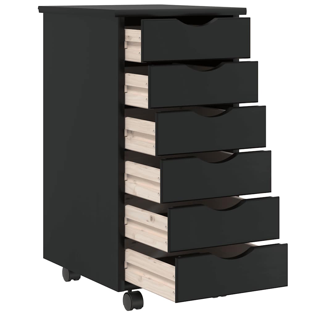 Armoire roulante avec tiroirs MOSS noir bois de pin solide