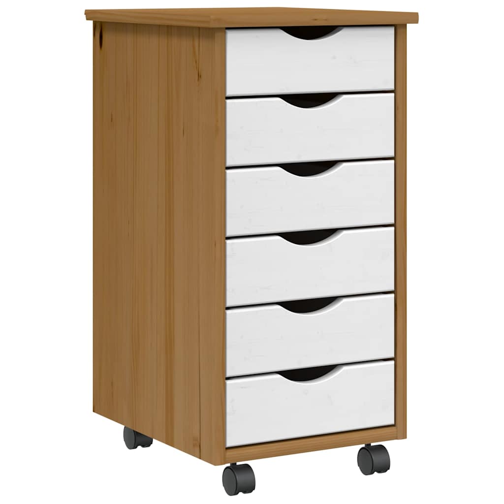 Armoire roulante avec tiroirs MOSS bois de pin marron miel
