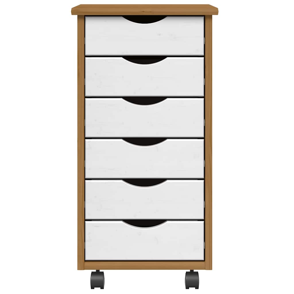 Armoire roulante avec tiroirs MOSS bois de pin marron miel