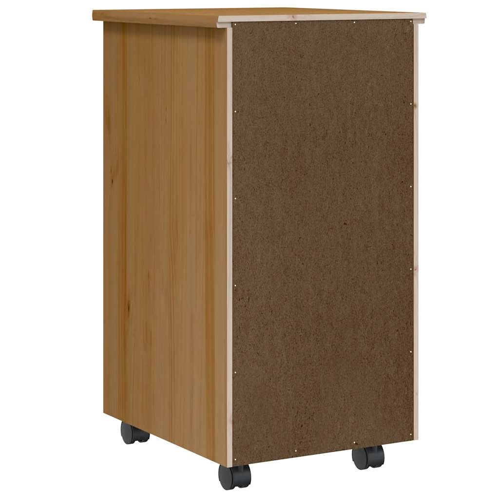 Armoire roulante avec tiroirs MOSS bois de pin marron miel