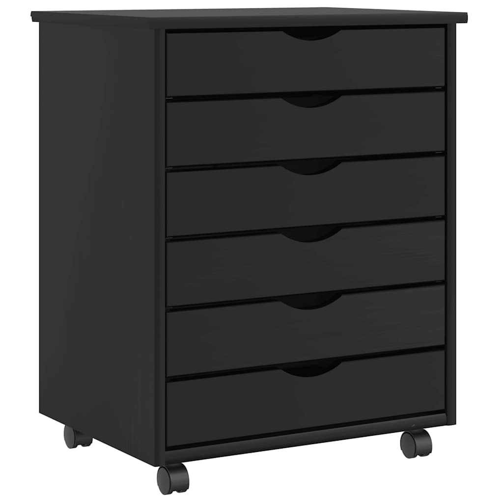 Armoire roulante avec tiroirs MOSS noir bois de pin solide