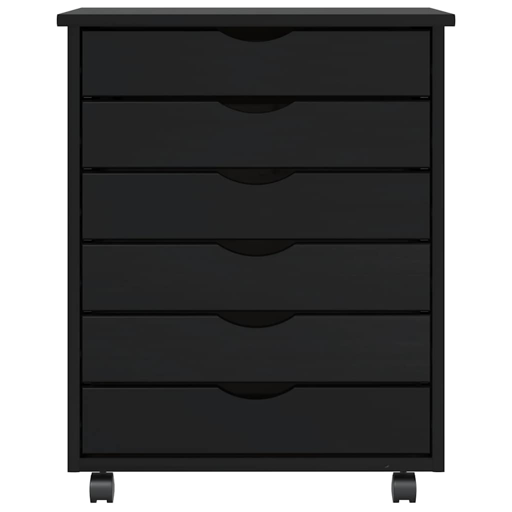 Armoire roulante avec tiroirs MOSS noir bois de pin solide