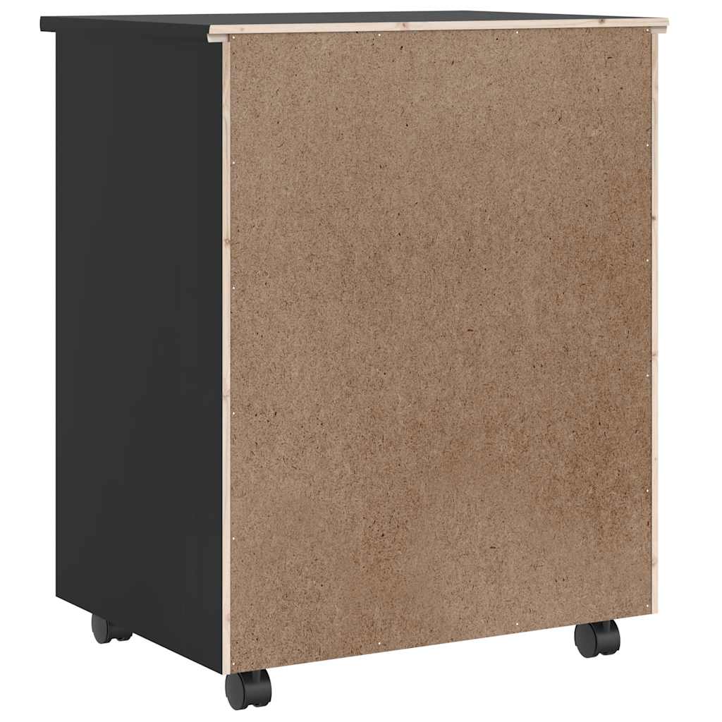 Armoire roulante avec tiroirs MOSS noir bois de pin solide