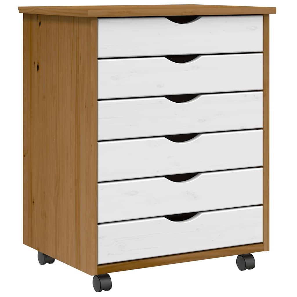 Armoire roulante avec tiroirs MOSS bois de pin marron miel