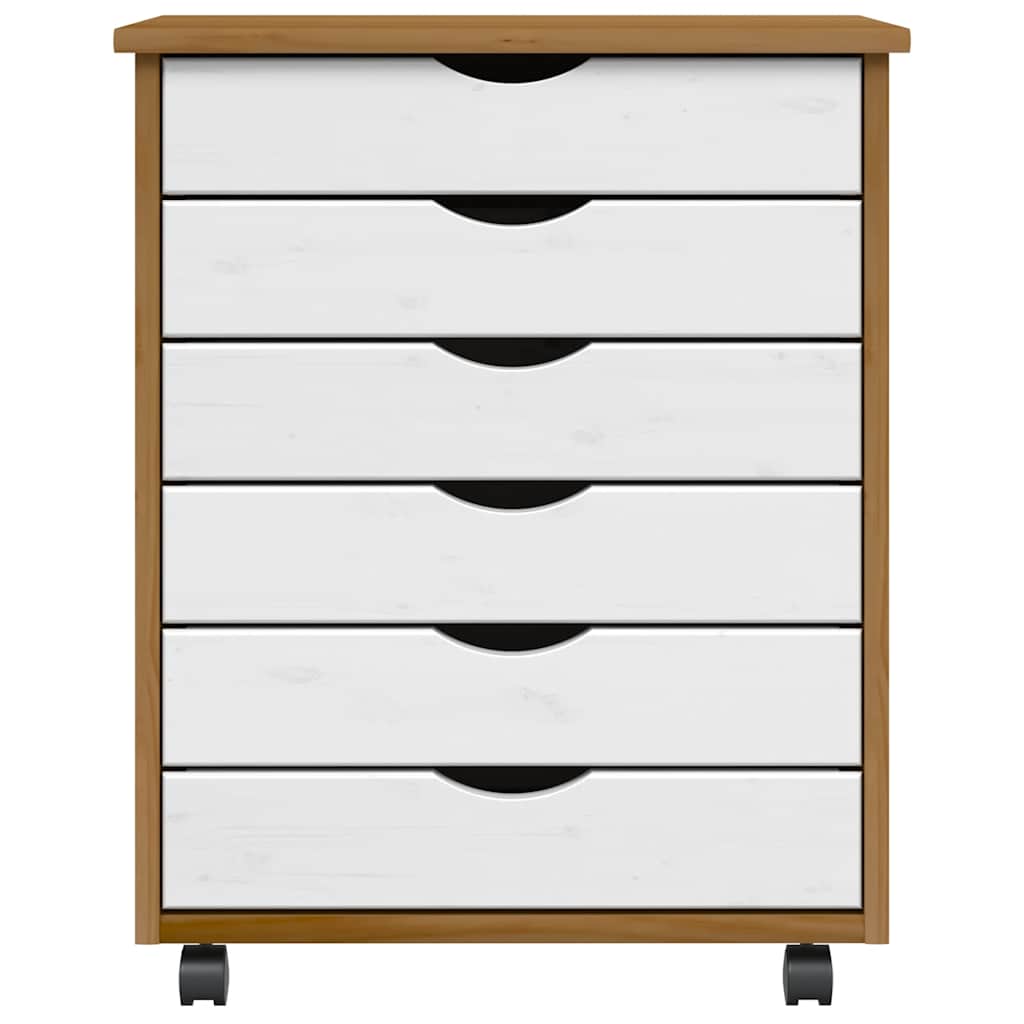 Armoire roulante avec tiroirs MOSS bois de pin marron miel