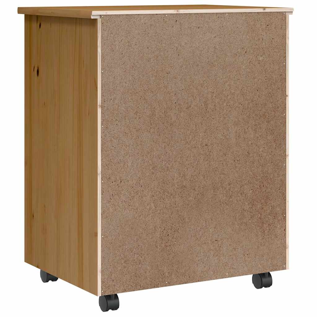 Armoire roulante avec tiroirs MOSS bois de pin marron miel
