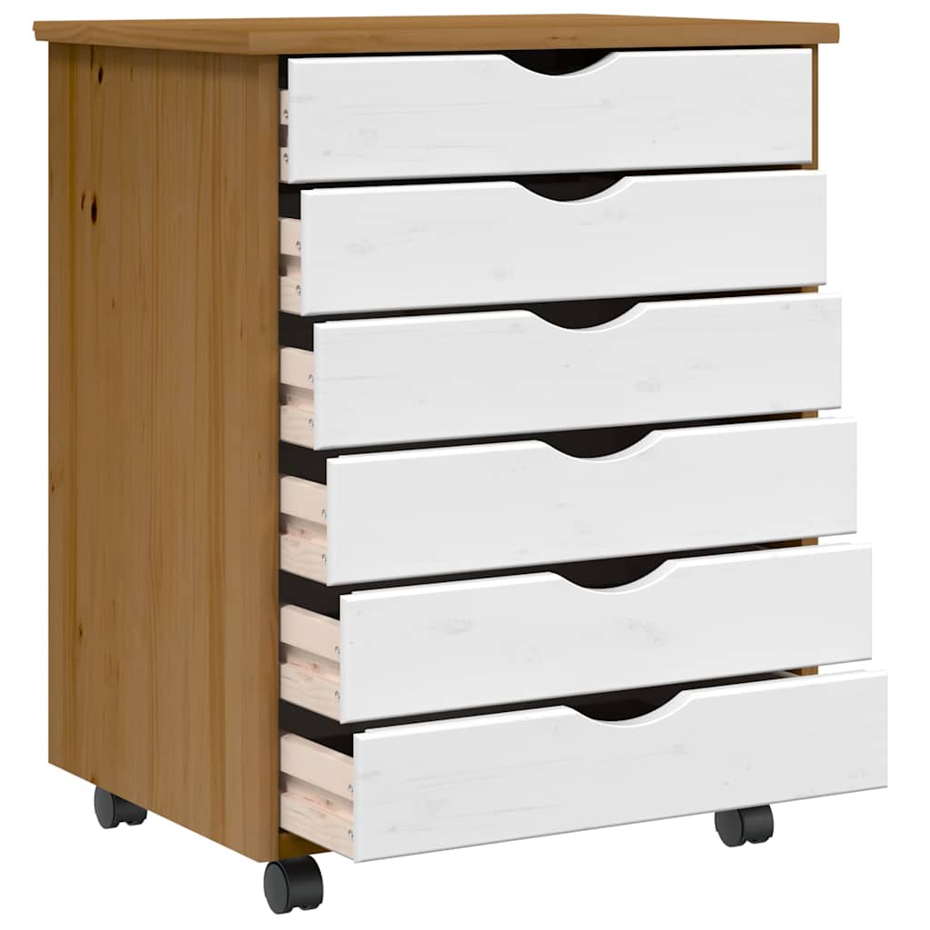 Armoire roulante avec tiroirs MOSS bois de pin marron miel