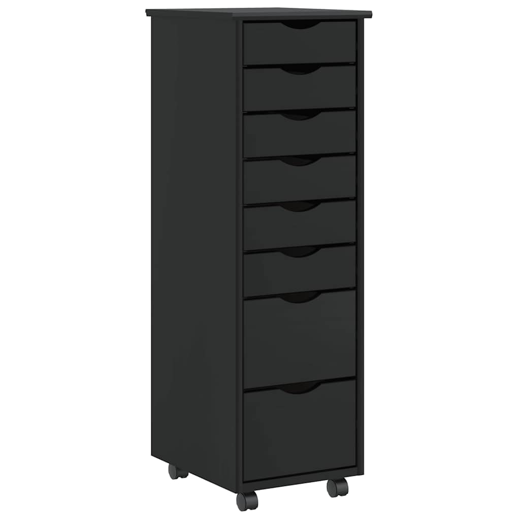 Armoire roulante avec tiroirs MOSS noir bois de pin solide