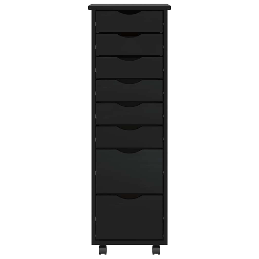 Armoire roulante avec tiroirs MOSS noir bois de pin solide