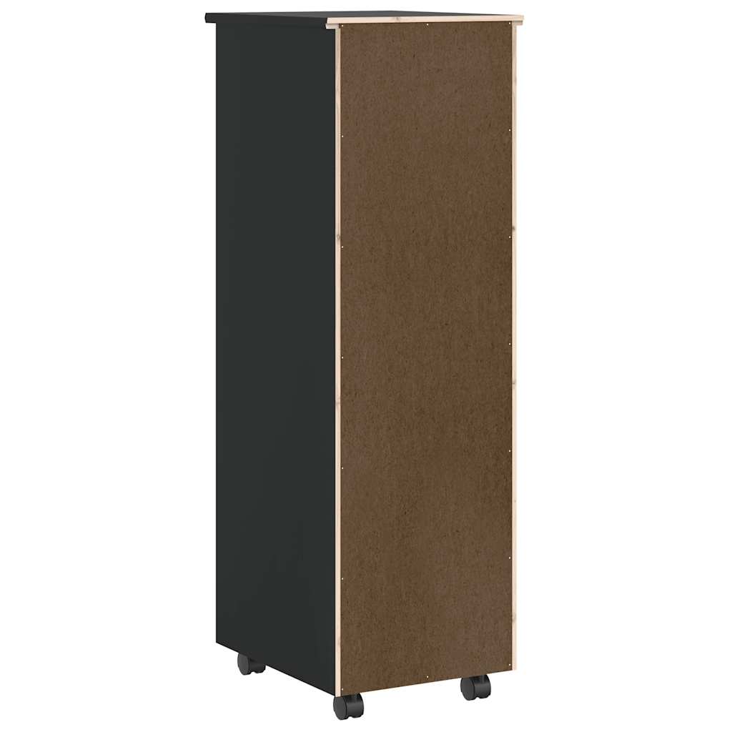 Armoire roulante avec tiroirs MOSS noir bois de pin solide