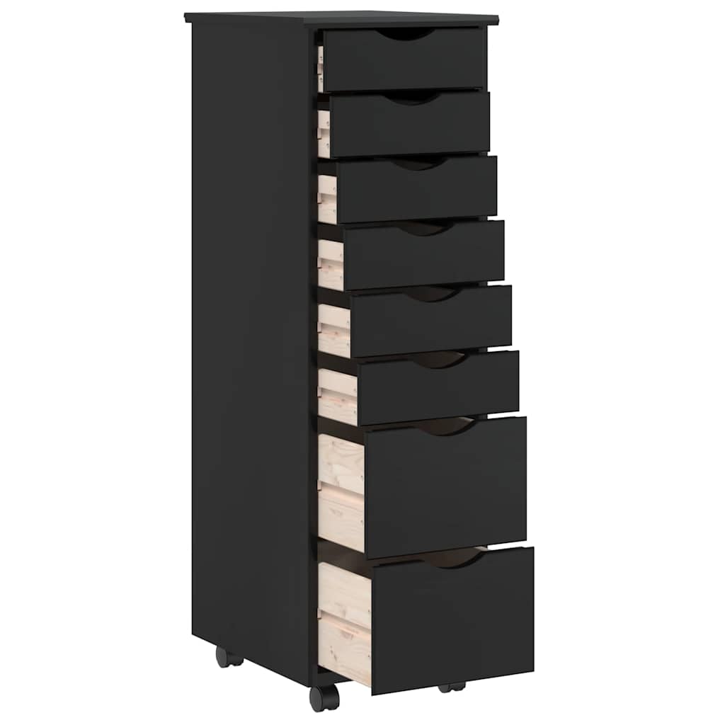 Armoire roulante avec tiroirs MOSS noir bois de pin solide