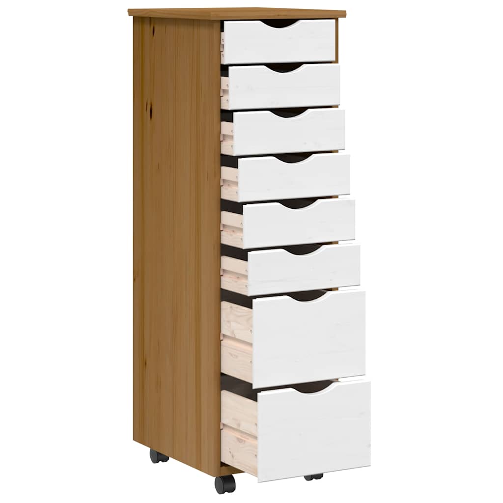 Armoire roulante avec tiroirs MOSS bois de pin marron miel - XIOS