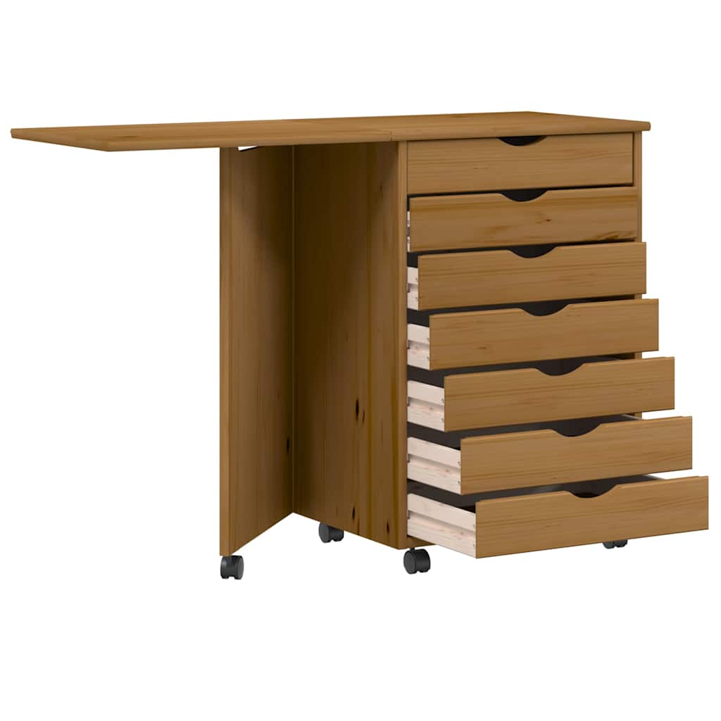 Armoire roulante avec bureau MOSS marron miel bois de pin - XIOS