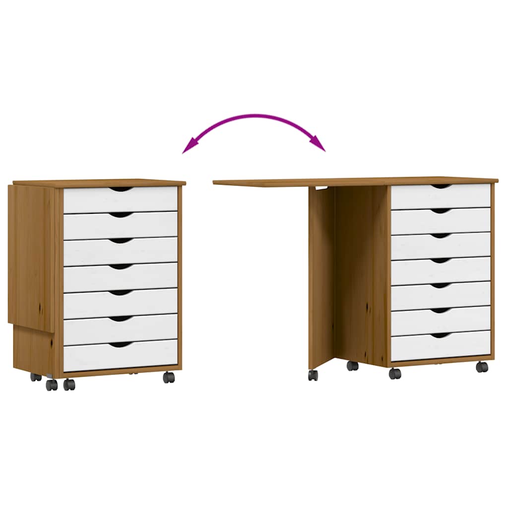 Armoire roulante avec bureau MOSS marron miel bois de pin - XIOS
