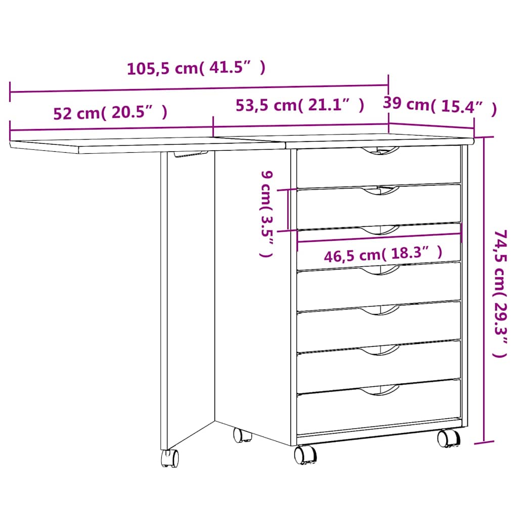 Armoire roulante avec bureau MOSS marron miel bois de pin - XIOS