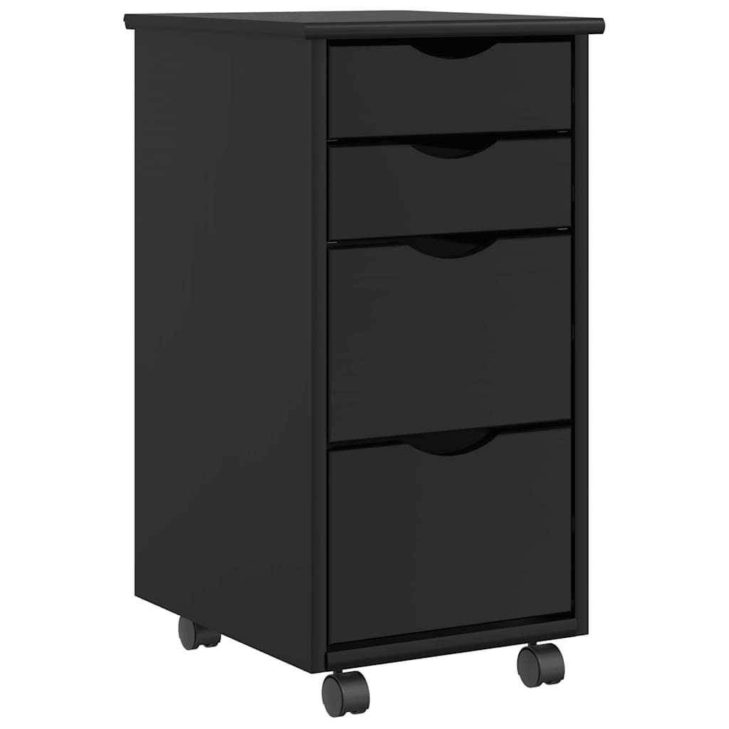 Armoire roulante avec tiroirs MOSS noir bois de pin solide