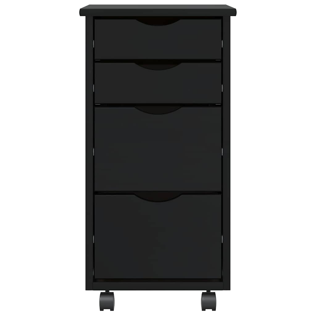 Armoire roulante avec tiroirs MOSS noir bois de pin solide