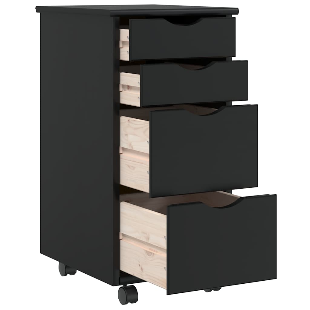 Armoire roulante avec tiroirs MOSS noir bois de pin solide