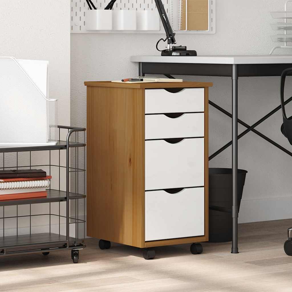 Armoire roulante avec tiroirs MOSS bois de pin marron miel