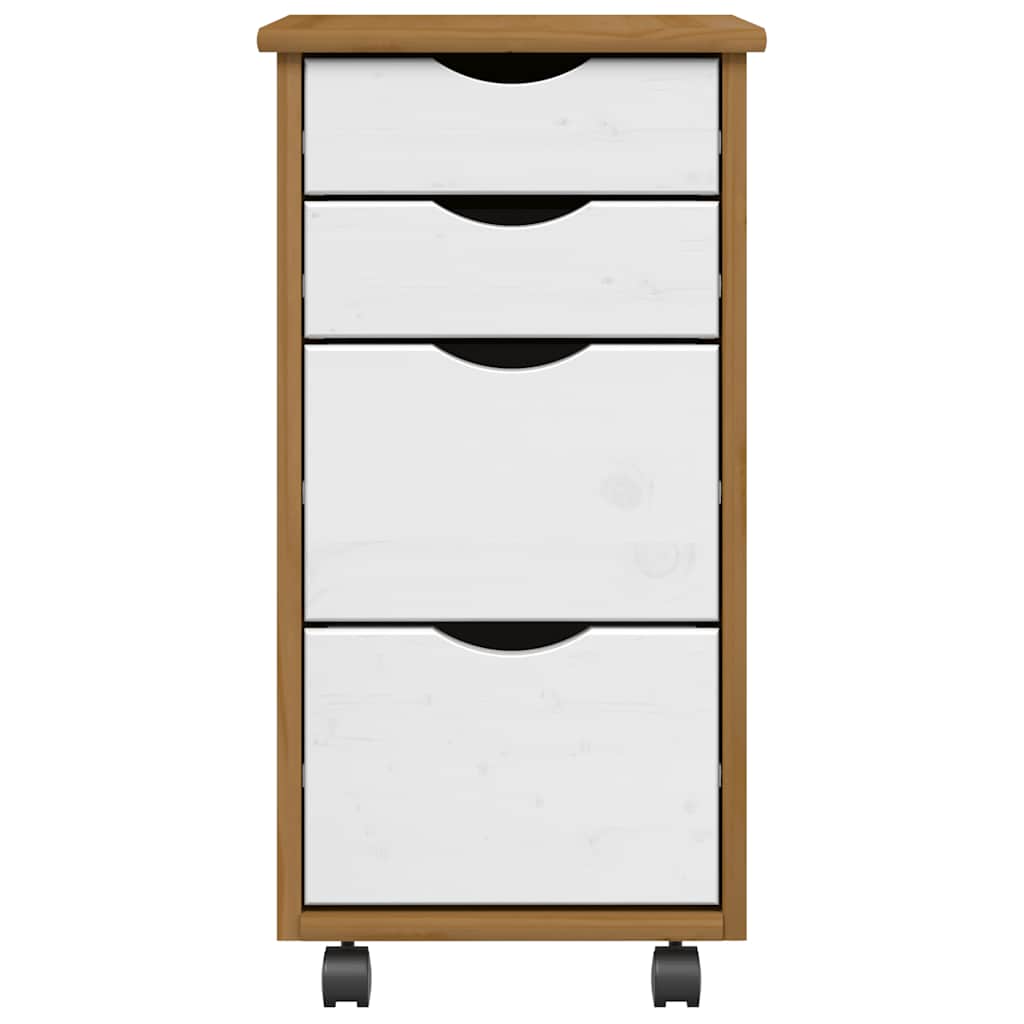 Armoire roulante avec tiroirs MOSS bois de pin marron miel