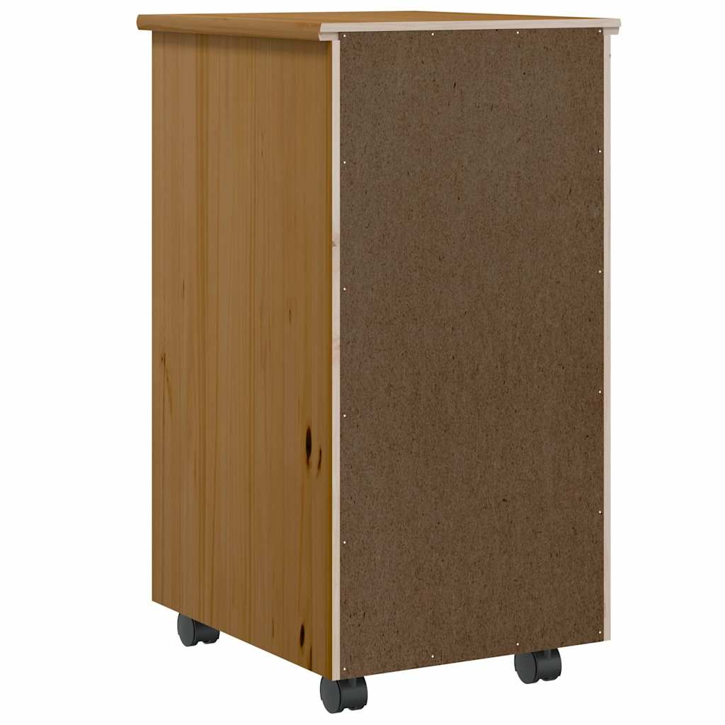 Armoire roulante avec tiroirs MOSS bois de pin marron miel