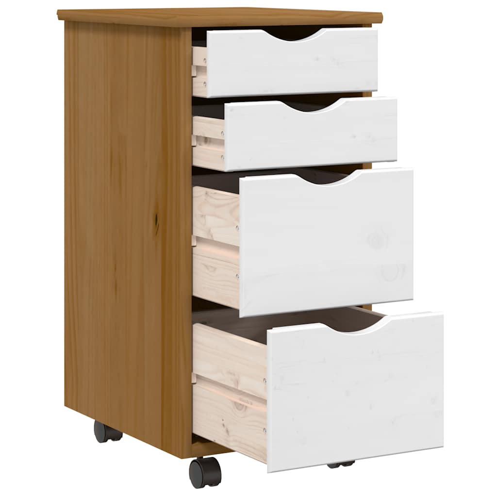 Armoire roulante avec tiroirs MOSS bois de pin marron miel