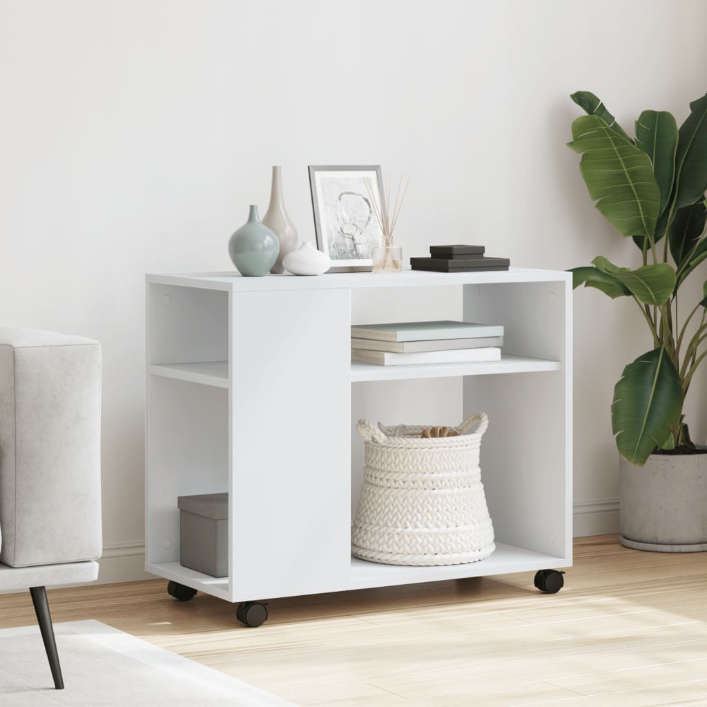 Table d'appoint avec roues blanc 70x35x60 cm bois d'ingénierie - XIOS