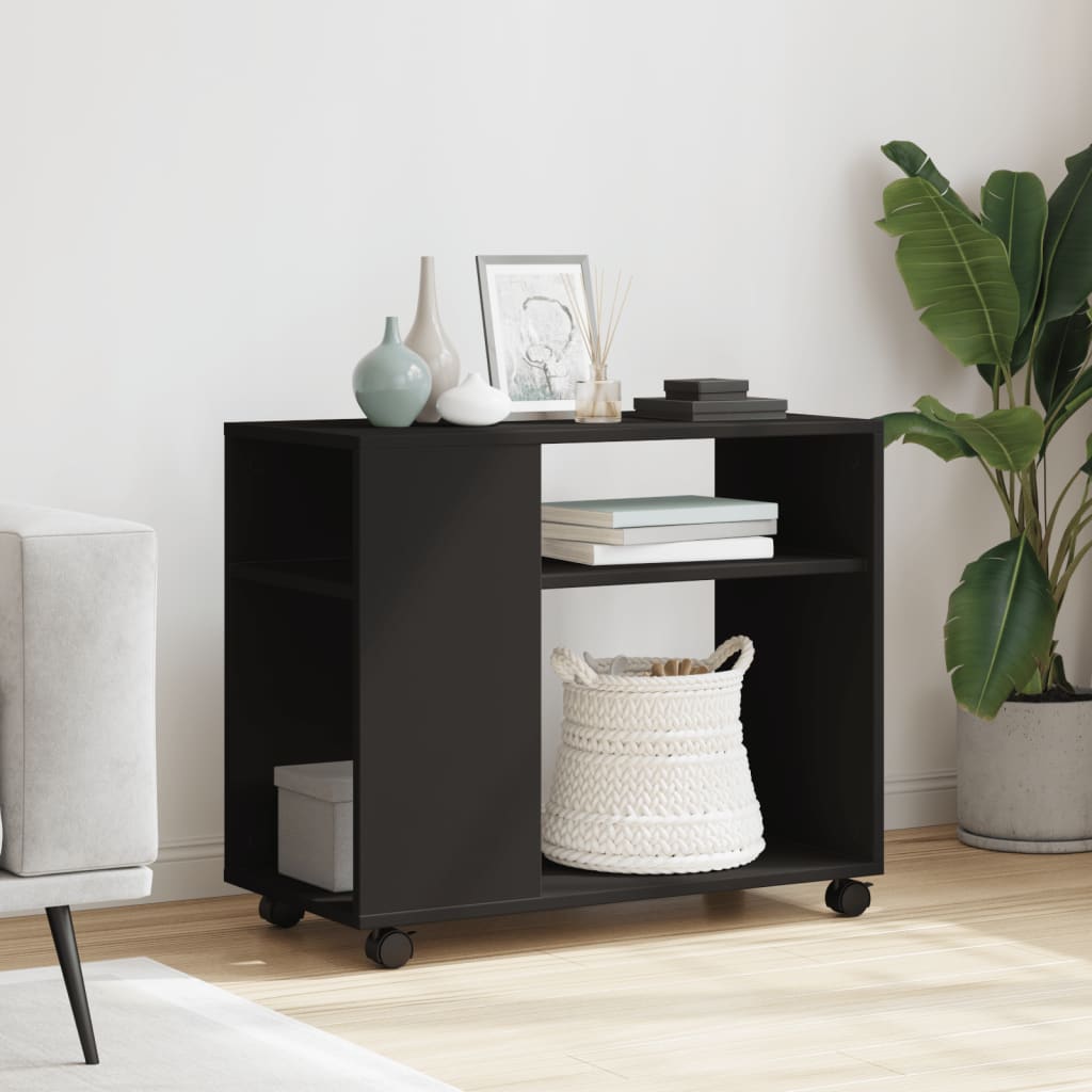 Table d'appoint avec roues noir 70x35x60 cm bois d'ingénierie - XIOS