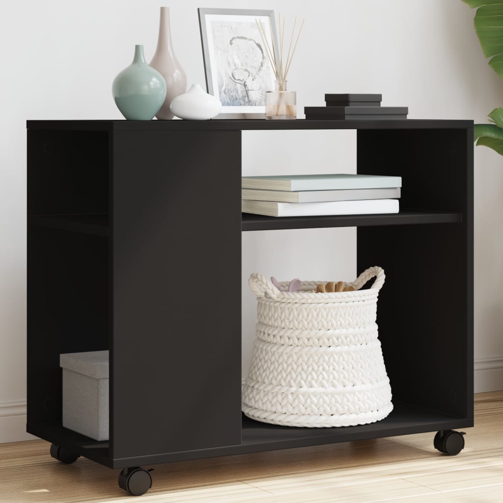 Table d'appoint avec roues noir 70x35x60 cm bois d'ingénierie - XIOS