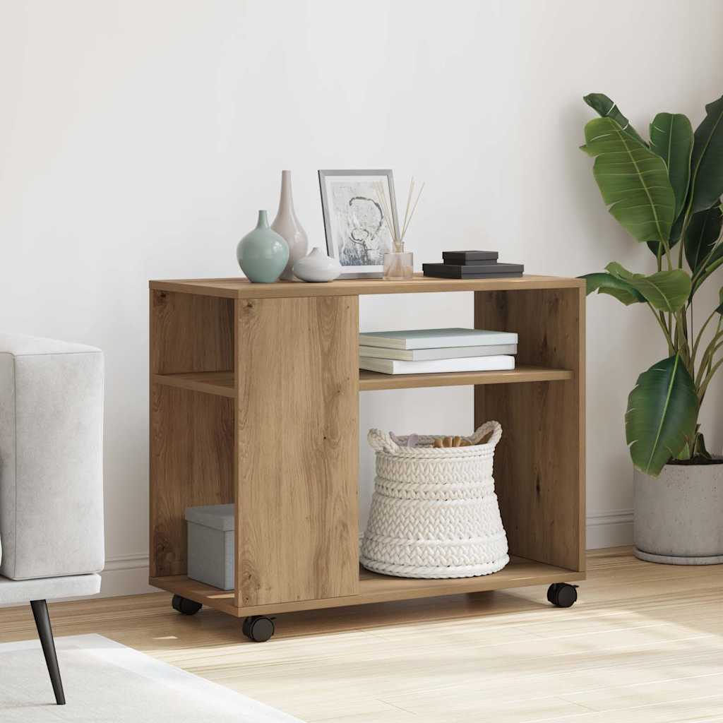 Table d'appoint avec roues chêne artisanal bois d'ingénierie - XIOS