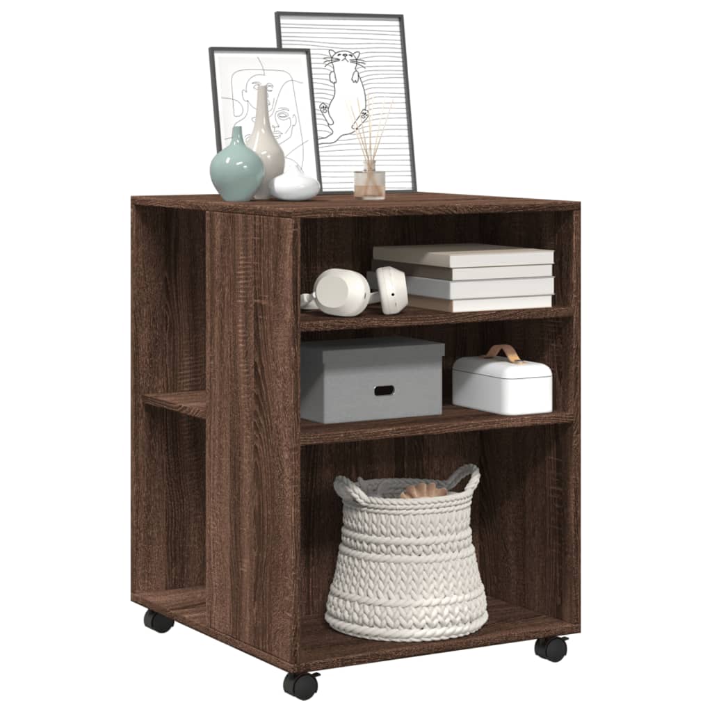 Table d'appoint avec roues chêne marron bois d'ingénierie