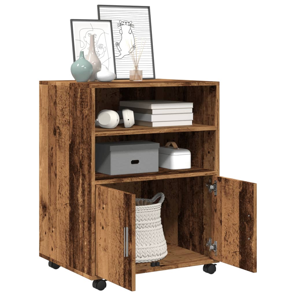 Armoire à roulettes vieux bois 60x48x81 cm bois d'ingénierie