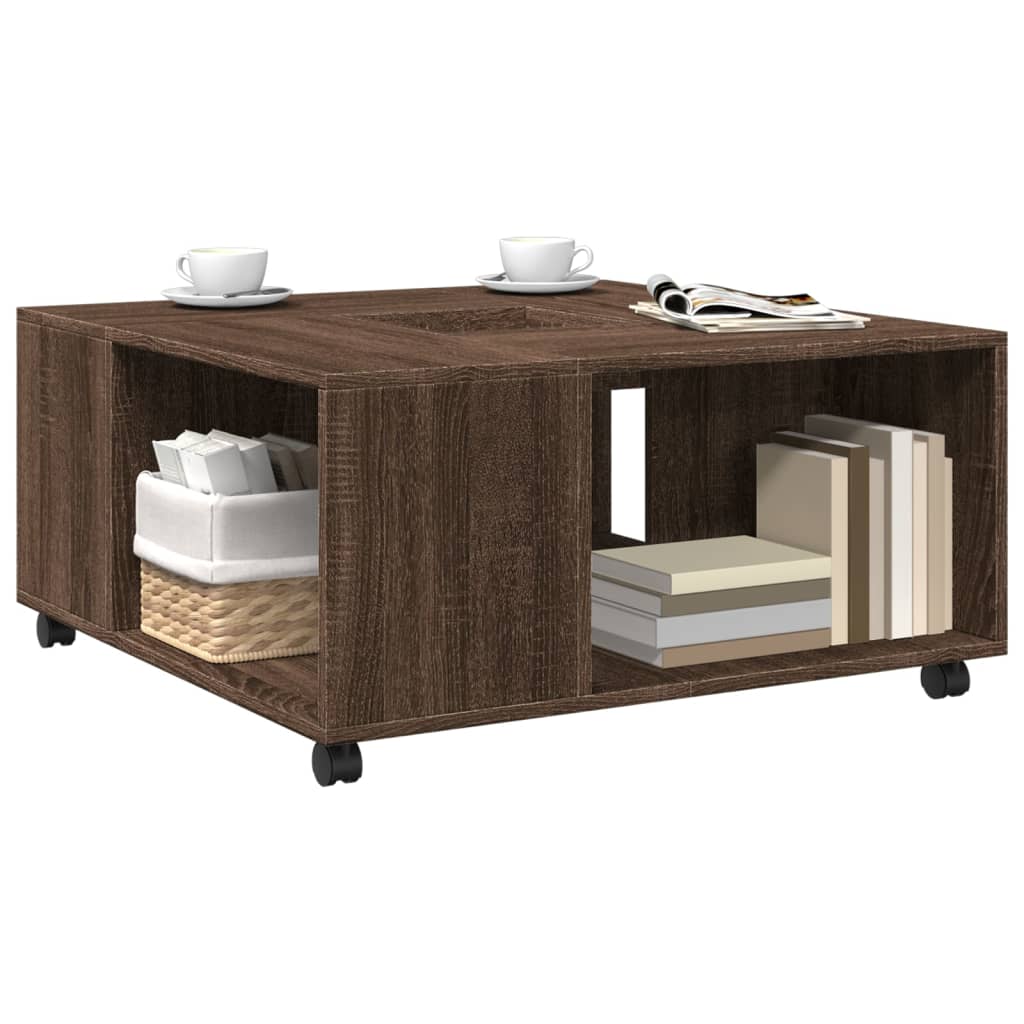 Table basse chêne marron 80x80x40 cm bois d'ingénierie - XIOS