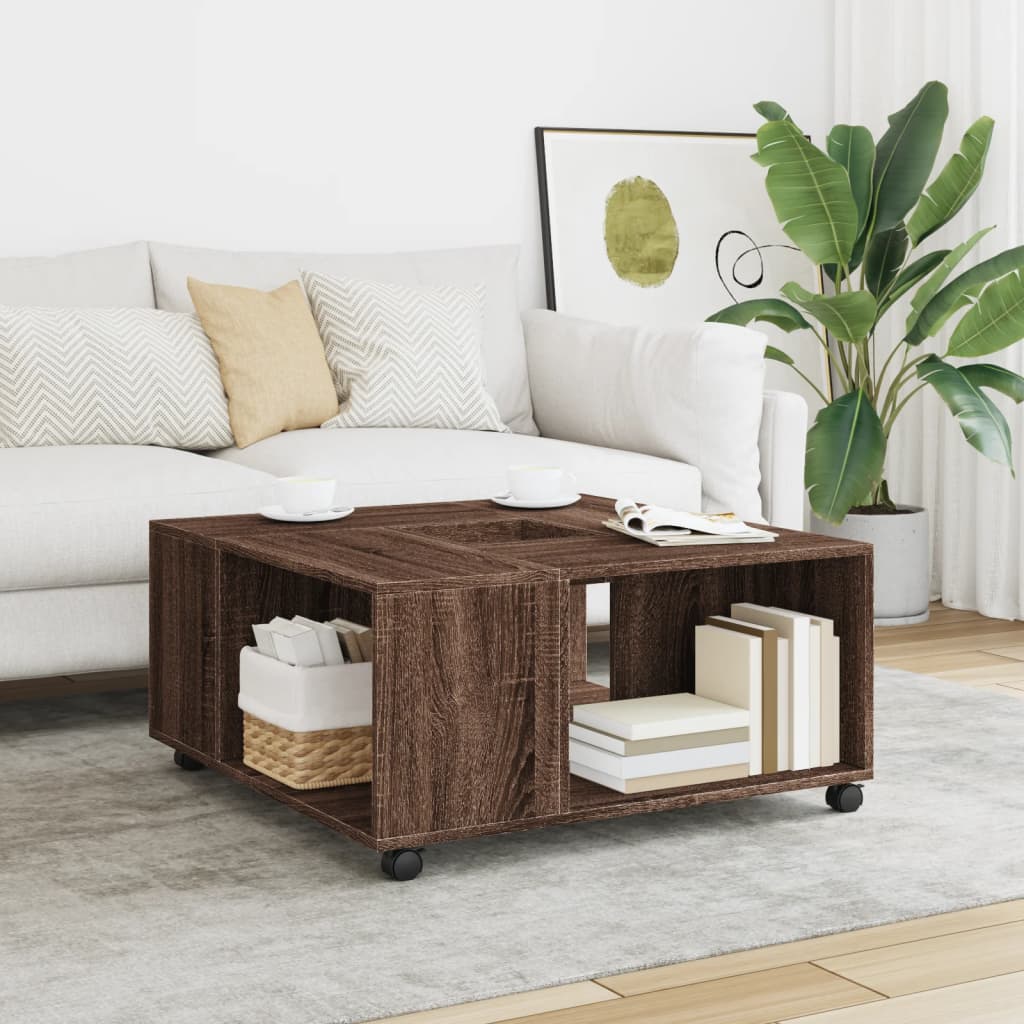 Table basse chêne marron 80x80x40 cm bois d'ingénierie - XIOS