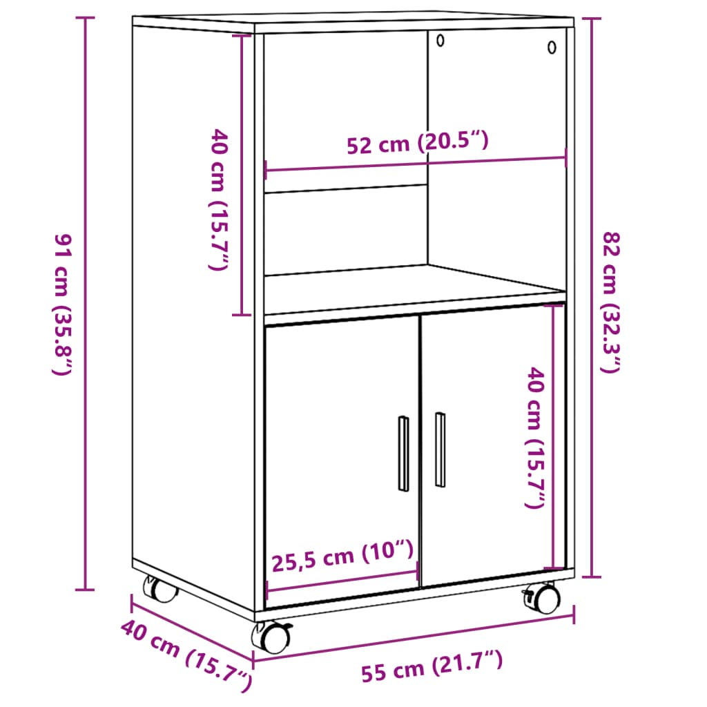 Armoire à roulettes blanc 55x40x91 cm bois d’ingénierie - XIOS