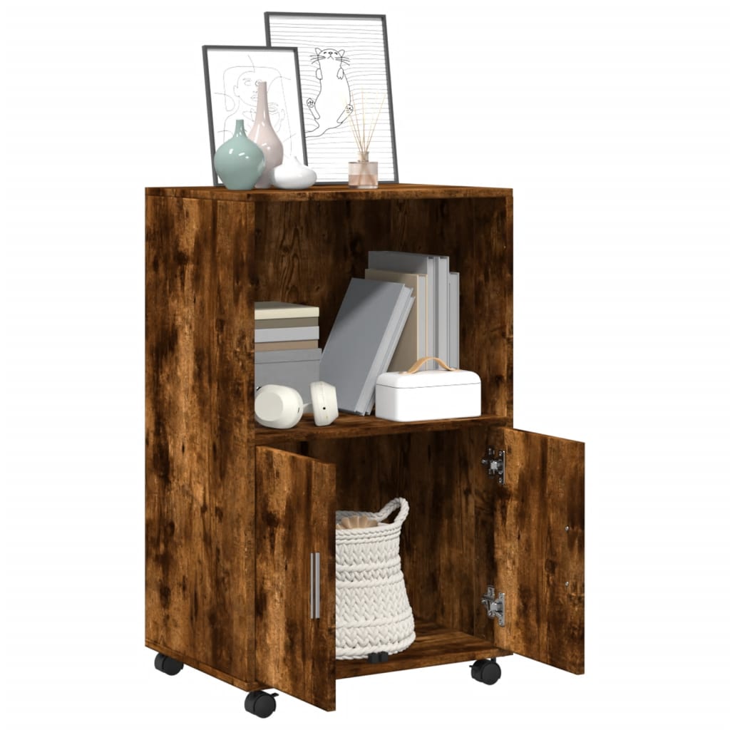 Armoire à roulettes chêne fumé 55x40x91 cm bois d'ingénierie - XIOS