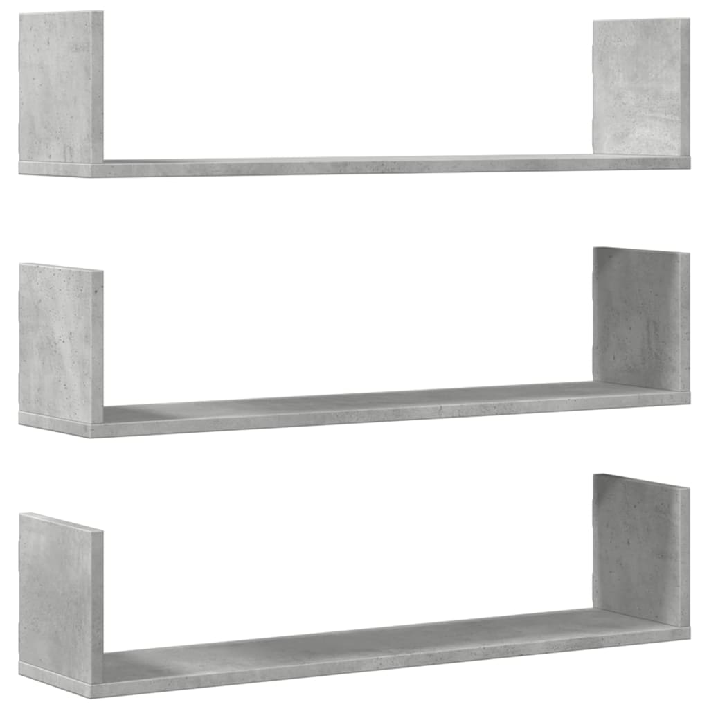 Étagères murales 3 pcs gris béton 80x18x18 cm bois d'ingénierie - XIOS