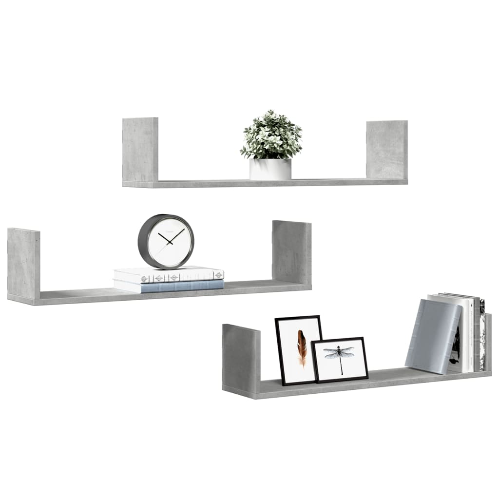 Étagères murales 3 pcs gris béton 80x18x18 cm bois d'ingénierie - XIOS