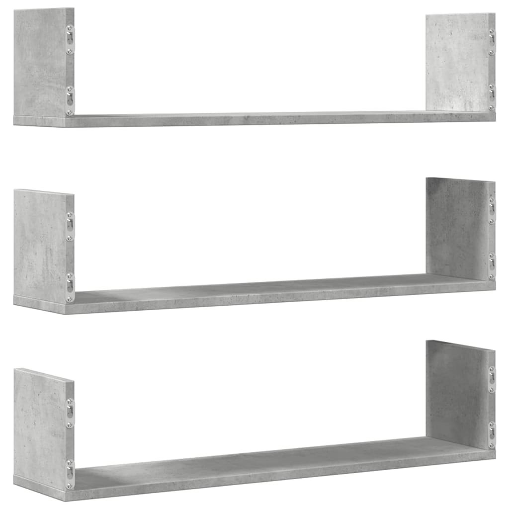Étagères murales 3 pcs gris béton 80x18x18 cm bois d'ingénierie - XIOS