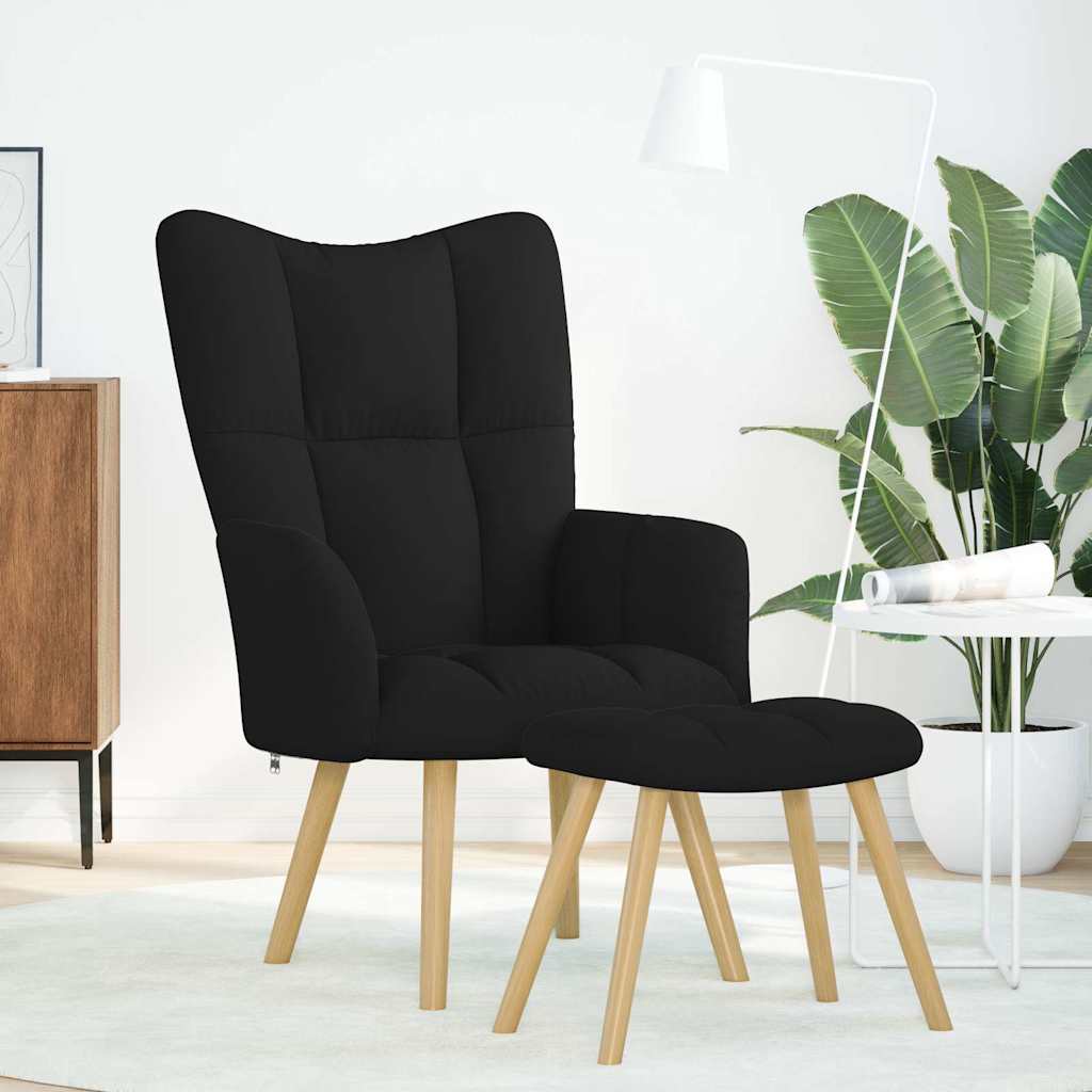 Chaise de relaxation avec repose-pied Noir Tissu - XIOS