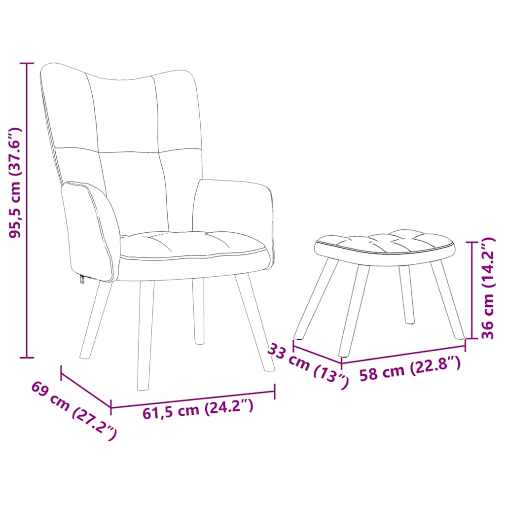 Chaise de relaxation avec repose-pied Rouge bordeaux Tissu - XIOS