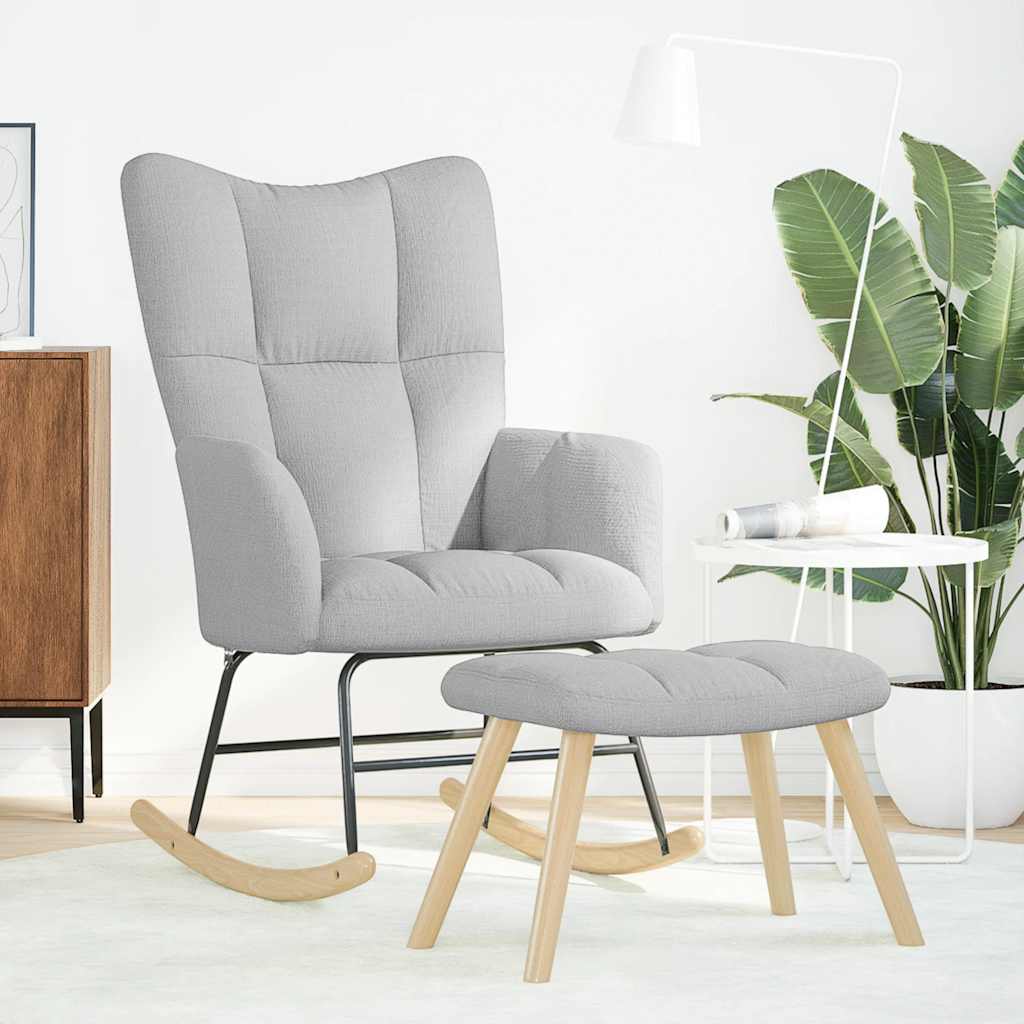 Chaise à bascule avec repose-pied gris nuage tissu - XIOS