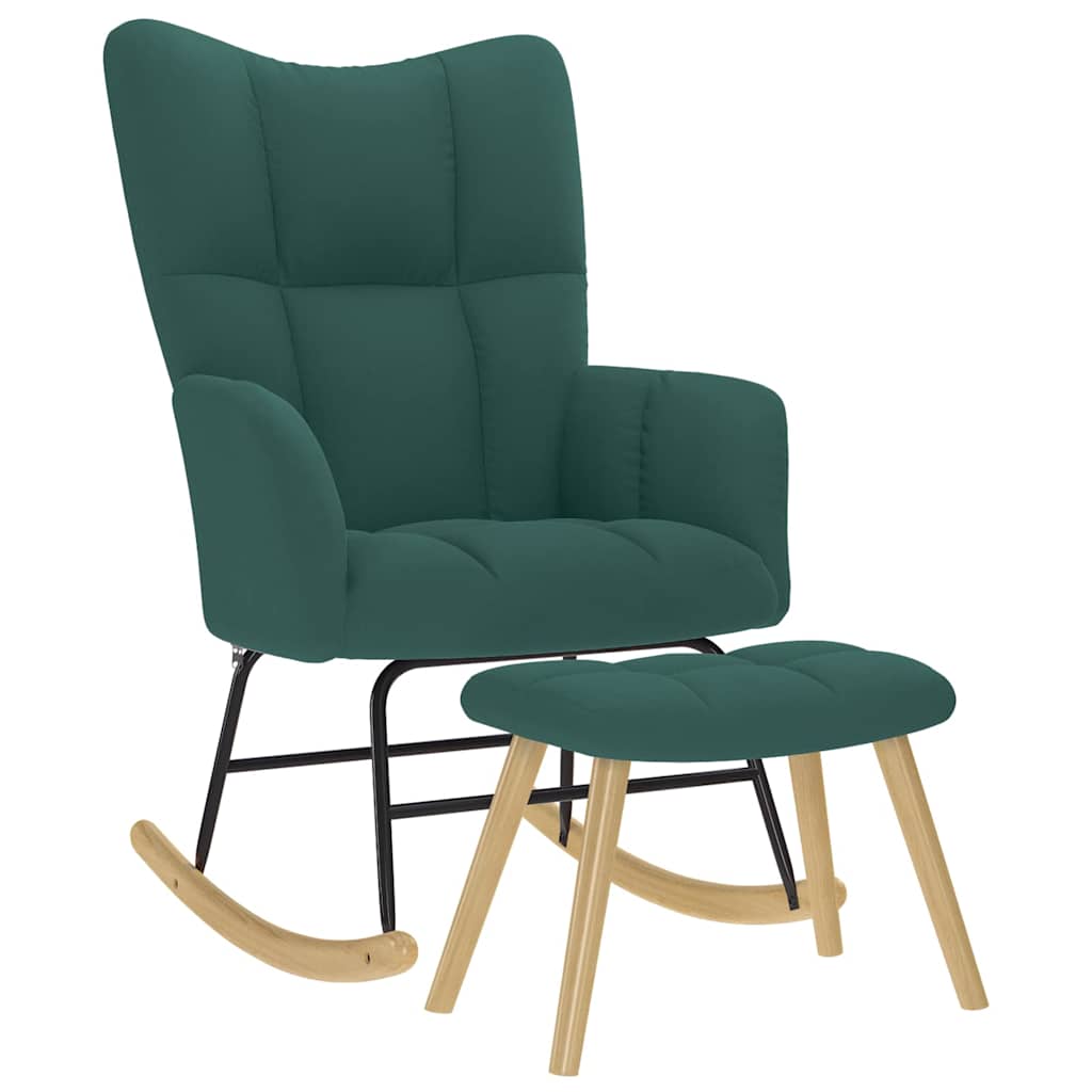 Chaise à bascule avec repose-pied Vert foncé Tissu