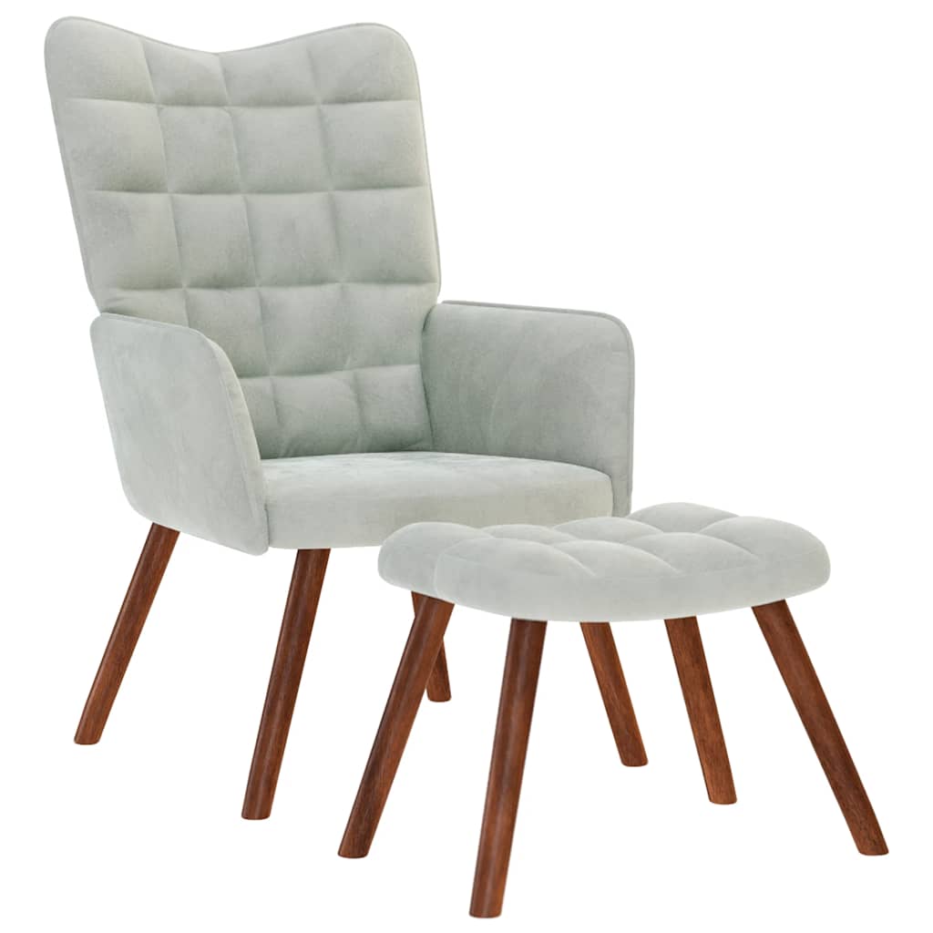 Chaise de relaxation avec tabouret Gris clair Velours - XIOS