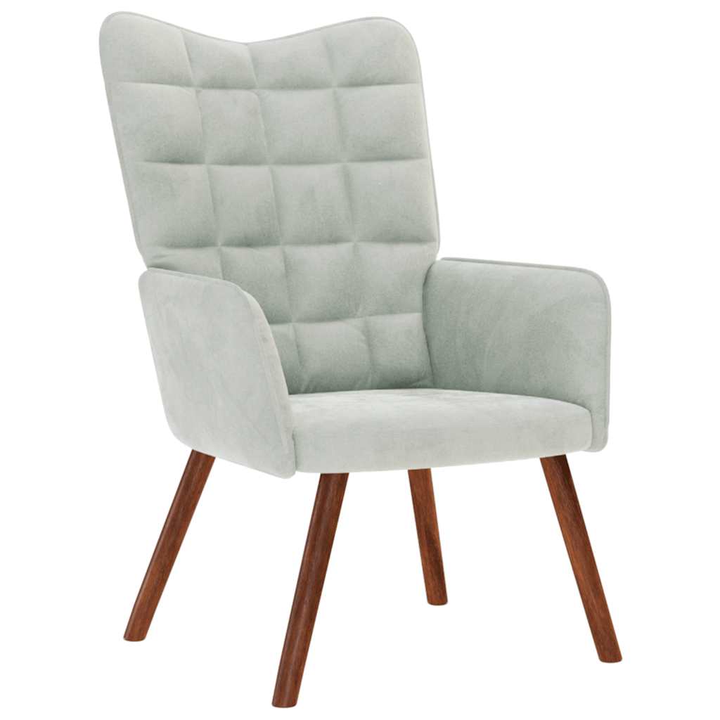 Chaise de relaxation avec tabouret Gris clair Velours - XIOS