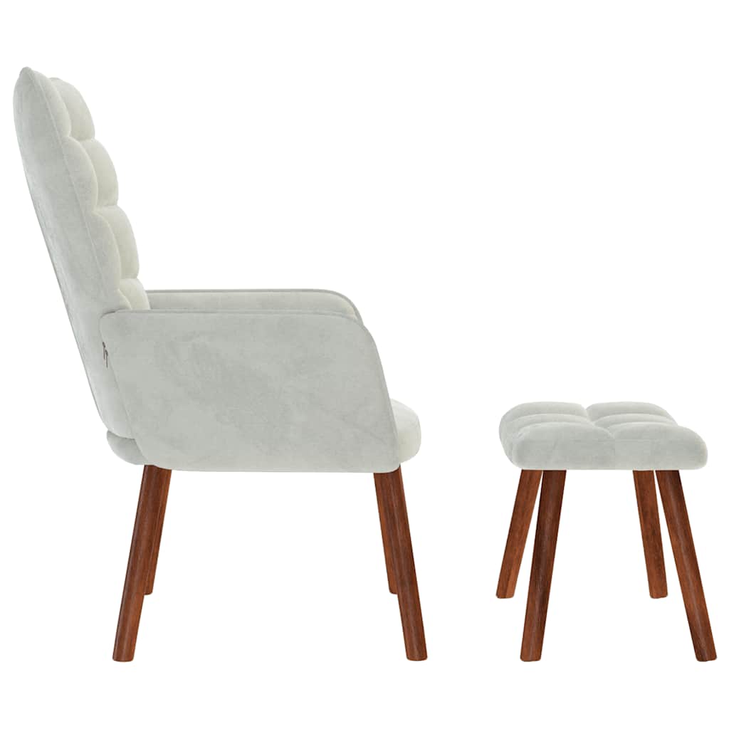 Chaise de relaxation avec tabouret Gris clair Velours - XIOS