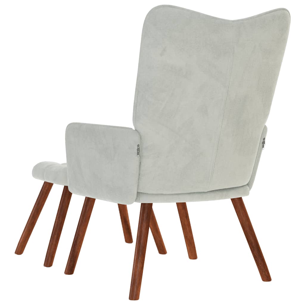 Chaise de relaxation avec tabouret Gris clair Velours - XIOS