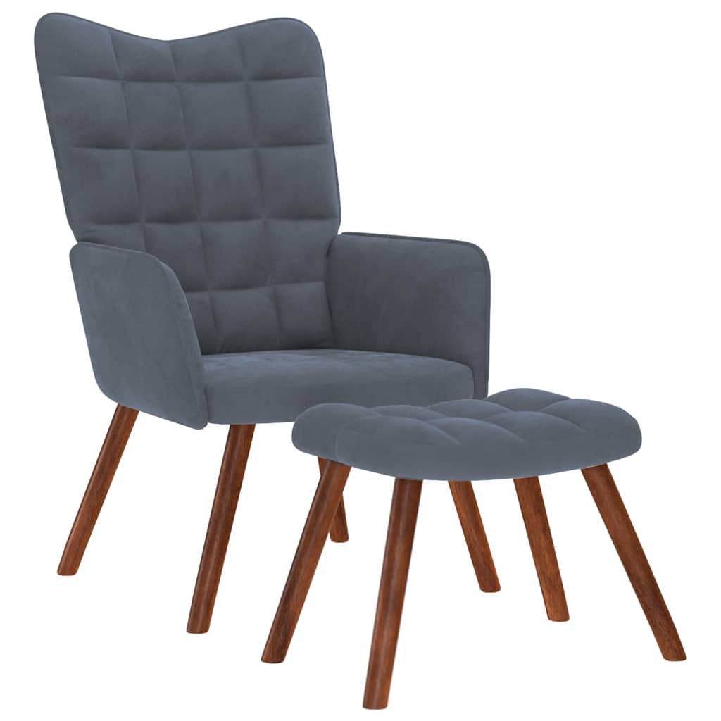 Chaise de relaxation avec tabouret Gris foncé Velours - XIOS