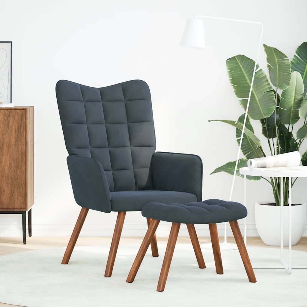 Chaise de relaxation avec tabouret Gris foncé Velours - XIOS